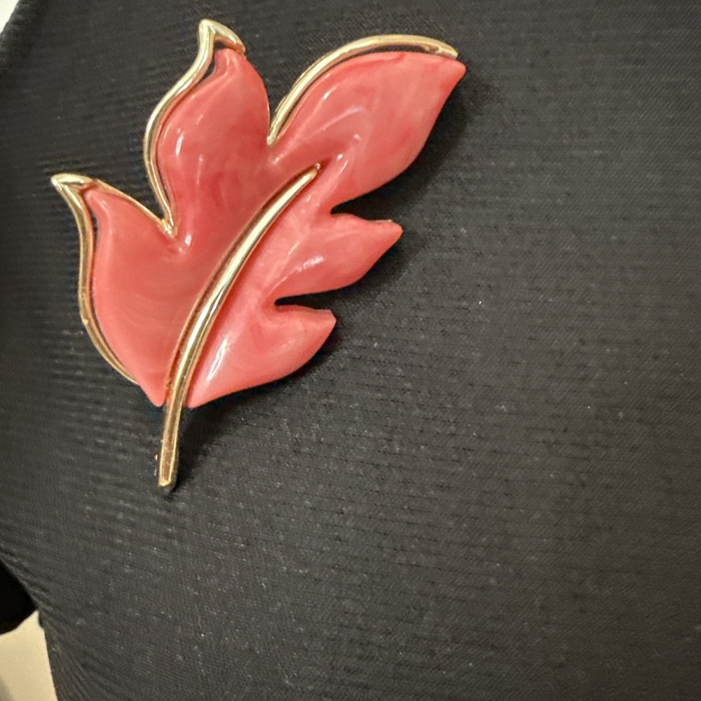 Sarah Coventry Pink Leaf Brooch Marbled Acrylic Vintage Jewelry Fall‎ Feminine